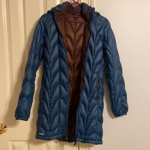 Long winter puffer coat.